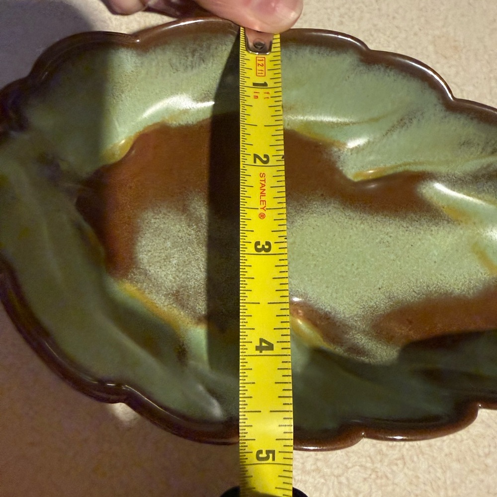 Frankoma Leaf-Shaped Pottery Dish in Green/Brown.Vintage #225. For Candy/Nuts et - Picture 7 of 7